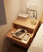 Modern Luxury Solid Wood Japanese/Northern European Bedside Nightstand Multi-Drawer Eco-Friendly Durable Adjustable Storage Oak