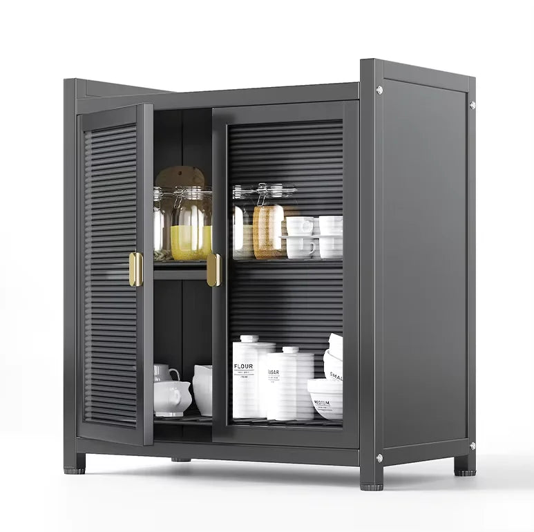 Three Layer Large Capacity Kitchen Steel Storage Holders Storage Shelf Dustproof Kitchen Storage Cabinet With Doors
