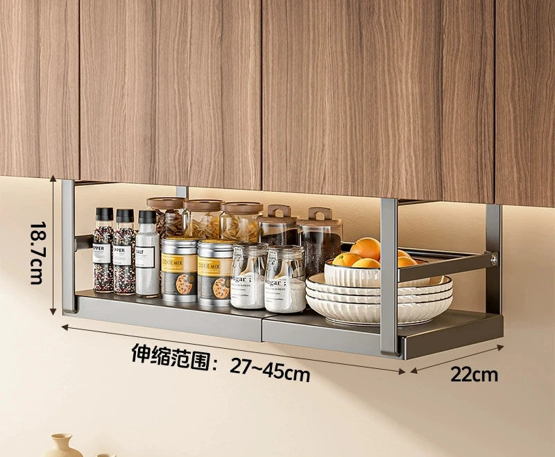 Metal Kitchen Organizer Cabinet Hanging Storage Rack Under Shelf Storage Basket Retractable Rack Under the Cabinet