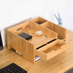 Multi-Use Bamboo Desktop Storage Unit Office Stationery Paper Tray Organizer with Drawer for Living Room Single Tier