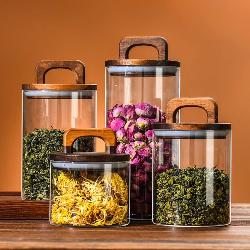 European-style sealed Jar Coffee Bean Storage Transparent Glass Kitchen Storage Food Multi-functional Storage Container with Lid