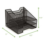 Metal Mesh 3-Tier 5-Compartment Desktop Organizer with 2 Vertical File Holders and 3 Horizontal Paper Trays Desktop Organizer