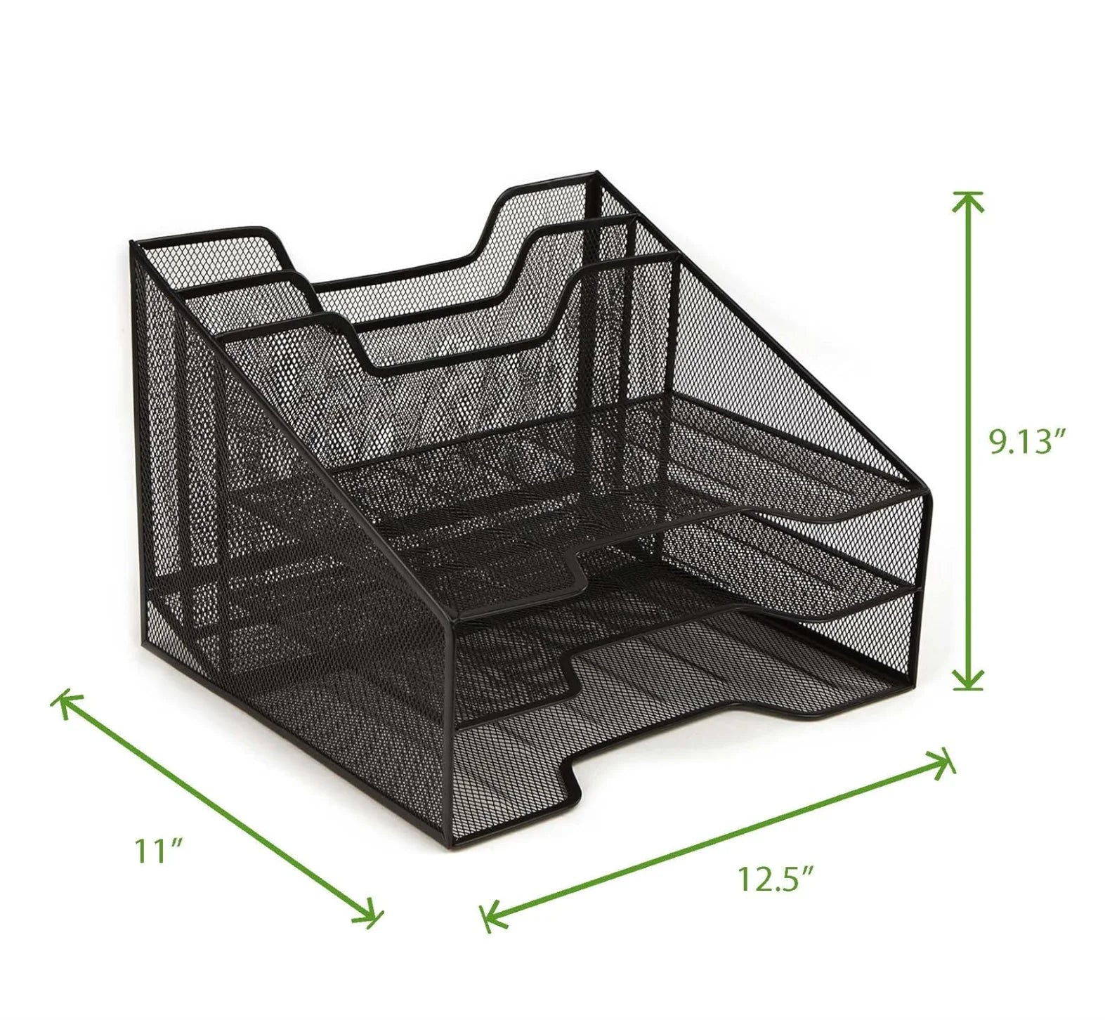 Metal Mesh 3-Tier 5-Compartment Desktop Organizer with 2 Vertical File Holders and 3 Horizontal Paper Trays Desktop Organizer