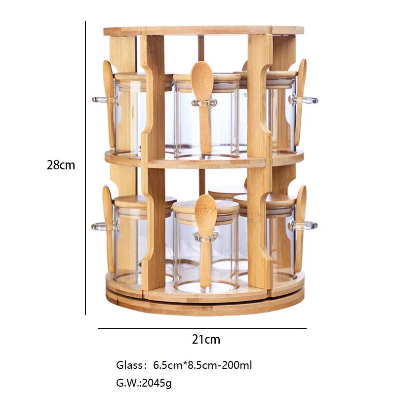 High Borosilicate Glass Kitchen Storage tank with 360 Degree Rotating Wooden Frame Household glassware Container & Glass Jars