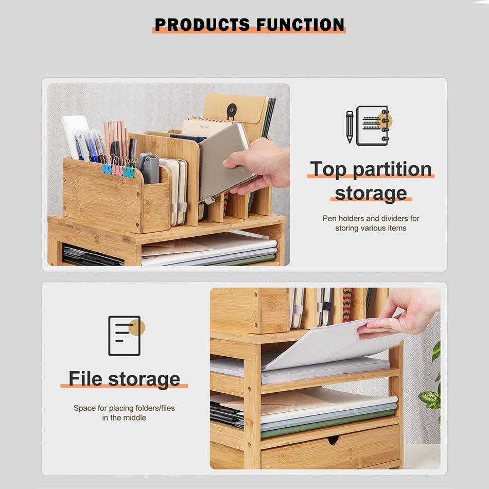 Modern Multi-layer Bamboo Desk Organizer with Drawers and Document Holder for Home or Office-Wholesale