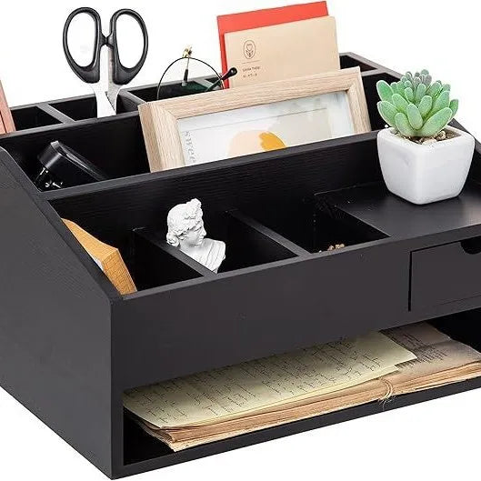 Wooden Rectangular Stackable Desktop Drawer Storage Box with File Organizer Pen Holder Office Decoration Set for Office Bedroom