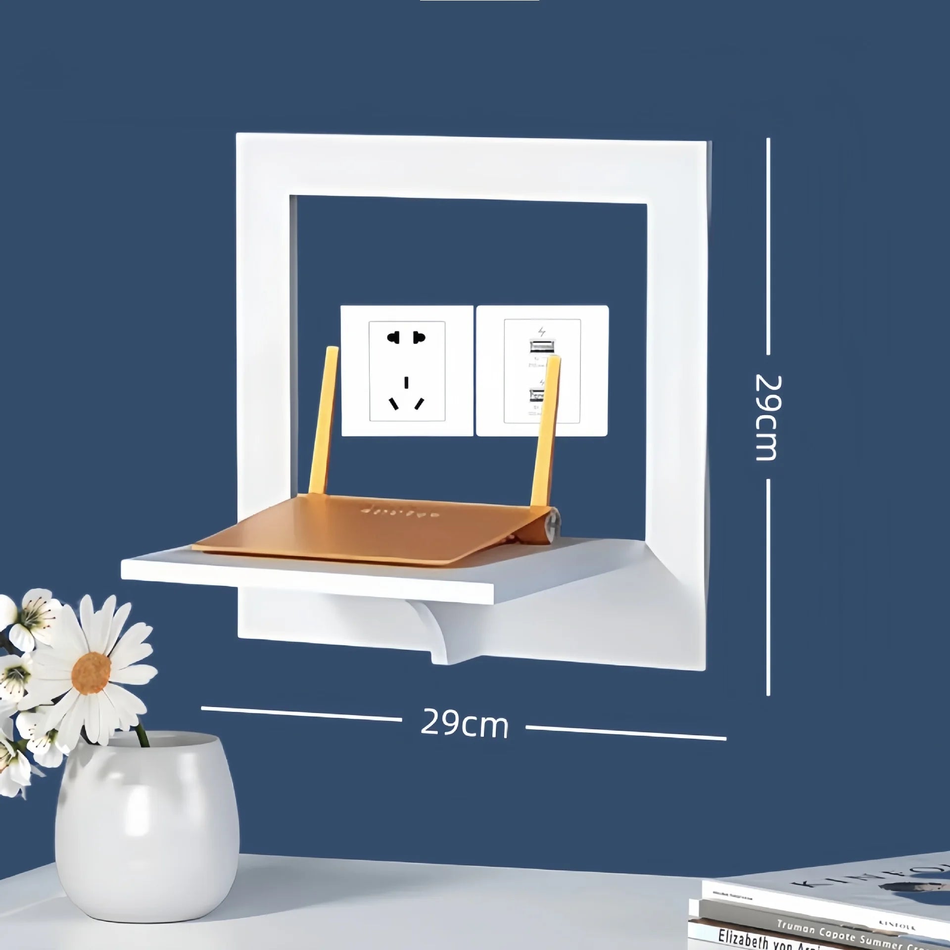 White Desktop Storage Organizer Wall Mounted Floating Shelf for Router and Set-Top Box