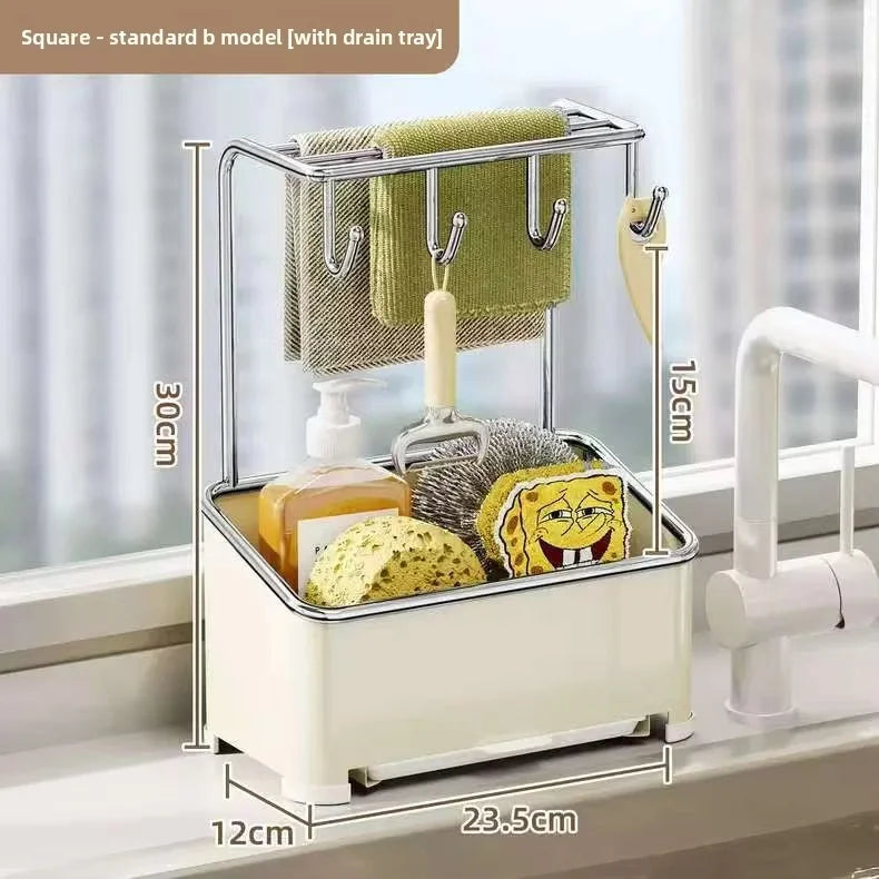 Kitchen Cloth and Towel Drying Rack Punch-free Wall-mounted Storage with Dishcloth Tray and Sink Storage