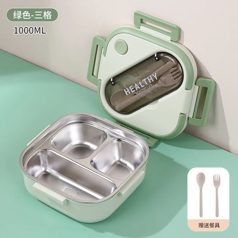 Square 304 Stainless Steel Bento Box 2-3 Compartments Leak Proof Portable Lunch Box Food Storage Container