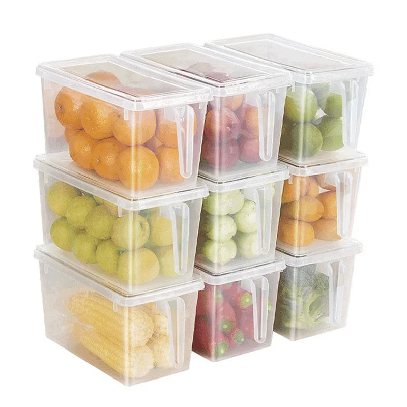 Plastic Refrigerator Organizer Food Storage Container With Lid Handle Fresh-Keeping Box Fridge Reusable Storage for Kitchen Tool