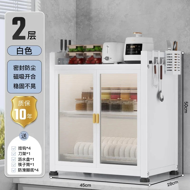 Three Layer Large Capacity Kitchen Steel Storage Holders Storage Shelf Dustproof Kitchen Storage Cabinet With Doors
