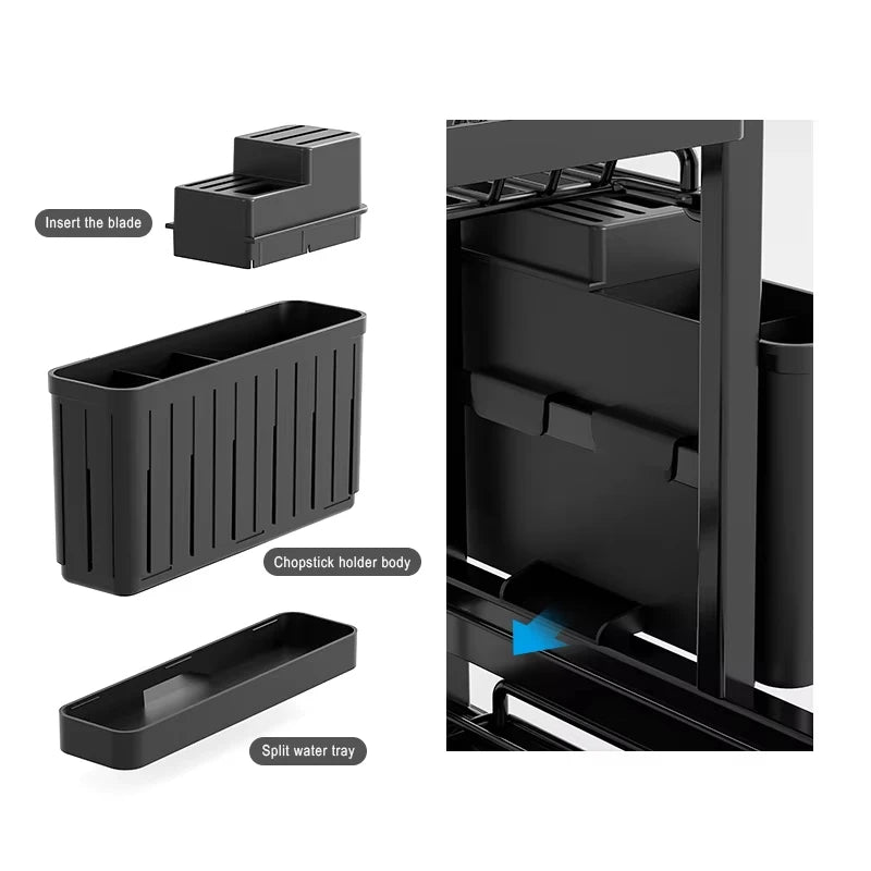 Double-Layer Dish Rack Kitchen Countertop Storage Rack Multifunctional Carbon Steel Dish Drying Rack