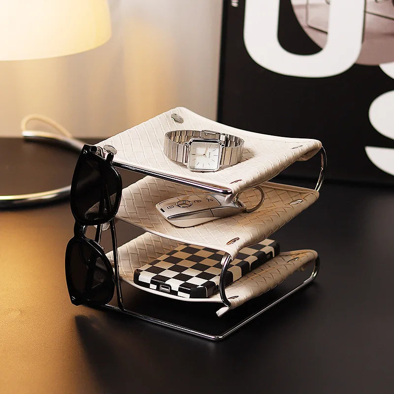 Creative Multifunctional Leather Living Room Coffee Table Storage Sundries Cosmetics and Jewelry Desktop Organizing Tray