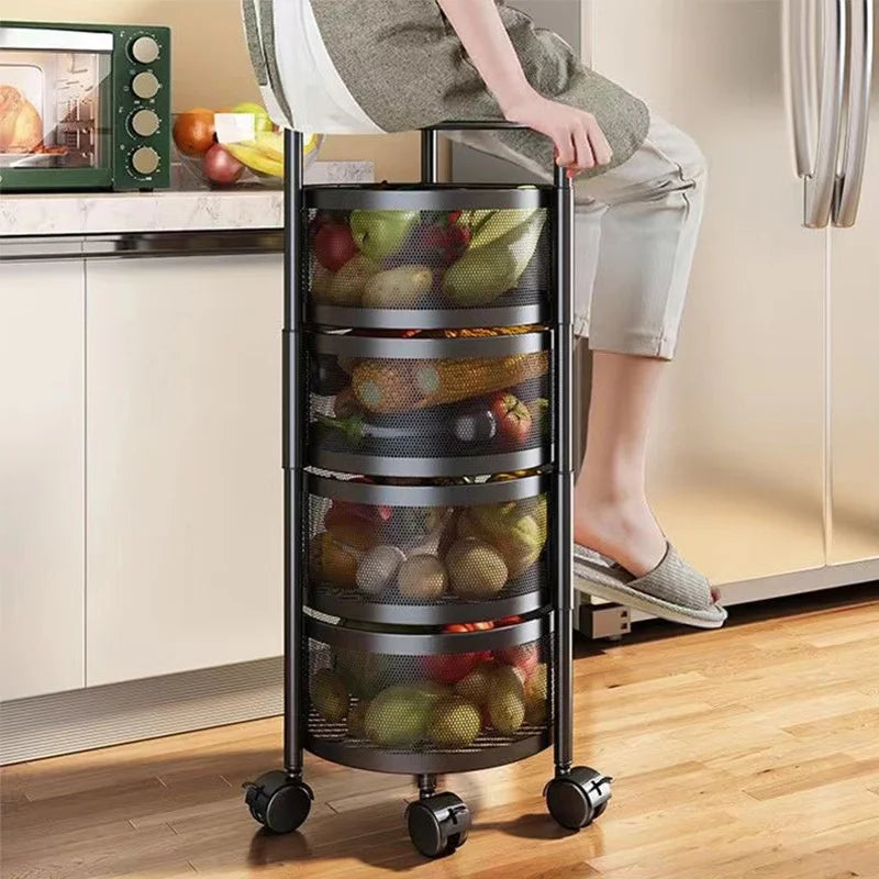 Modern Kitchen Storage Rack 5-Tier Metal Storage Tower Cart Organizer Rolling Wheels Removal Basket Fruit Vegetable Grocery