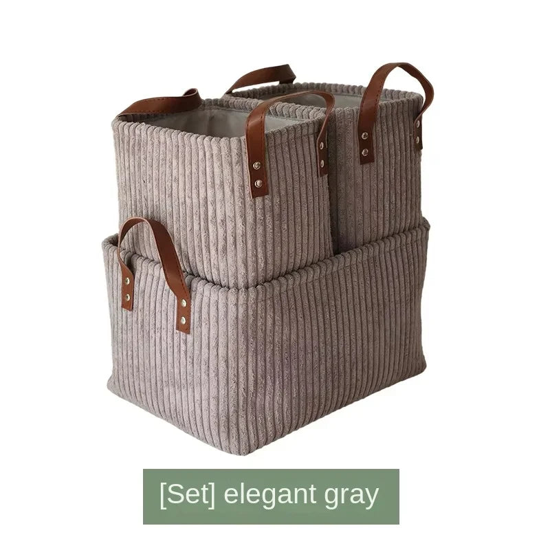 Girida Modern Rectangular Corduroy Multifunction Storage Basket with Handle Portable Desktop & Clothing Storage Set