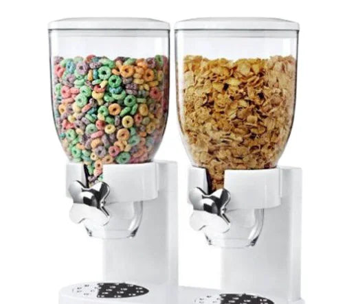 Bulk Manual Rotate Button Plastic Double Cereal Grain Rice Container Kitchen Dry Food Storage with Dispenser