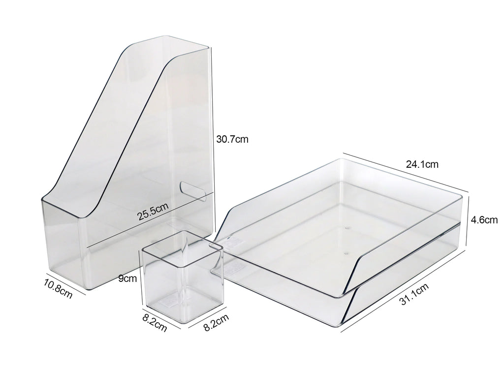 4-Piece Transparent PET Office Desktop Organizers - Ideal for Pens, Stationery, A4 Files & Document Storage Racks