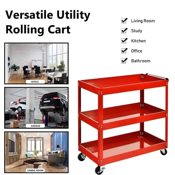 3-Layer Mechanical Workshop Tools Cart Trolley Wheel-Attached Toolbox Garage Workbench Racks for Vehicle Accessory Storage