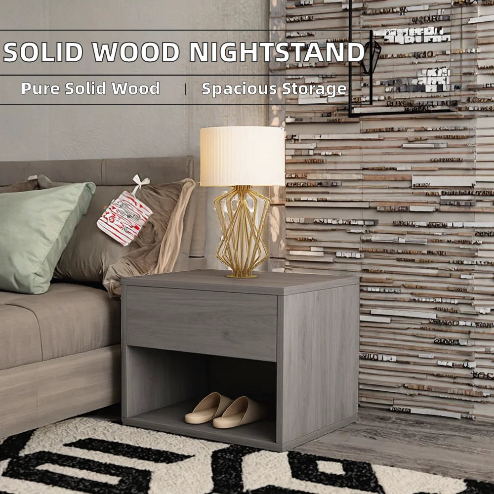 Modern Style Luxury Solid Wood Nightstand Zhishu Model A213 for Apartment Bedroom Furniture Compact Space-saving Large Storage