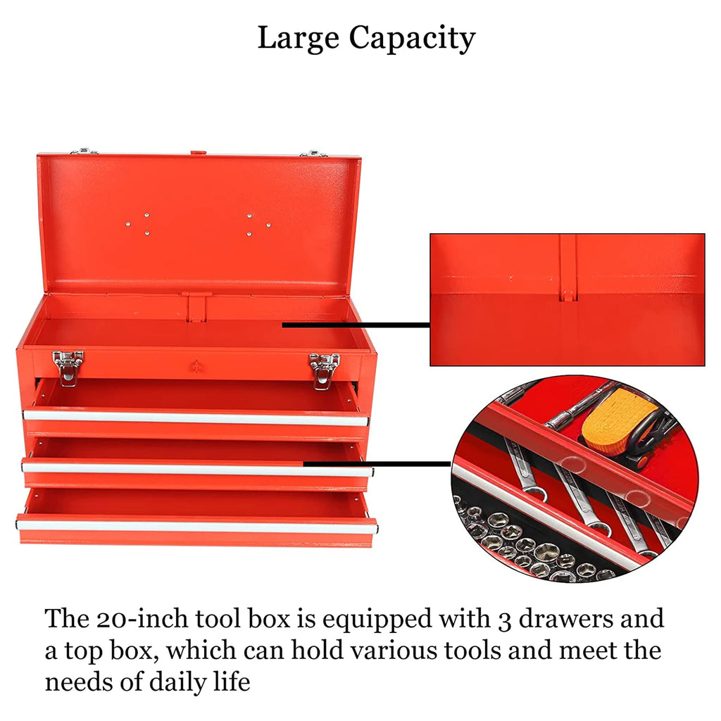 Heavy Duty Cold Rolling Steel 3-Drawer Stainless Steel Handles Storage Cabinet Garage Mechanic Organizer Tool Box