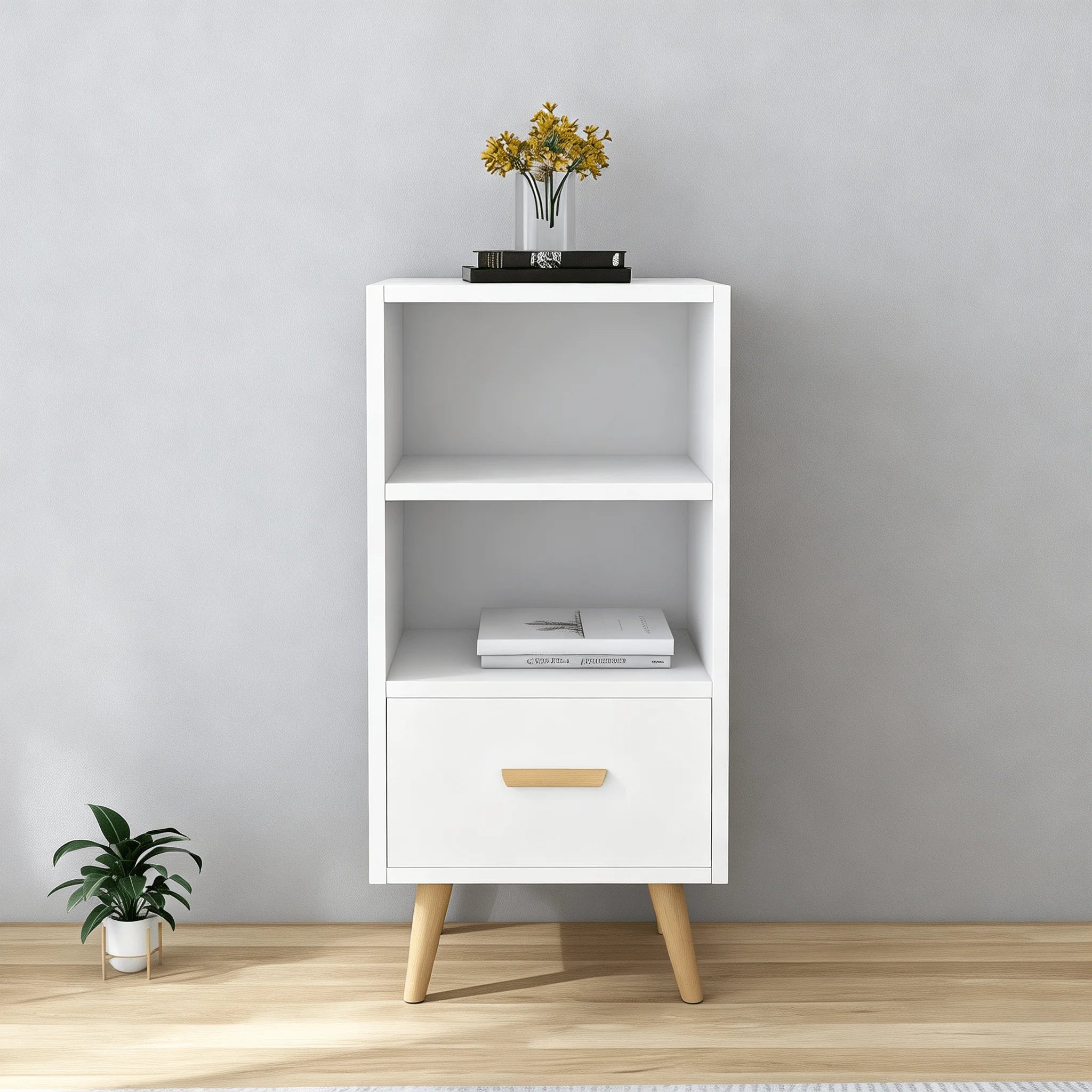 Wooden Shelf Modern White Particle Board MDF Bedroom Furniture Set Living Room Sofa Bedside Table Nightstand 2 Drawers Panel