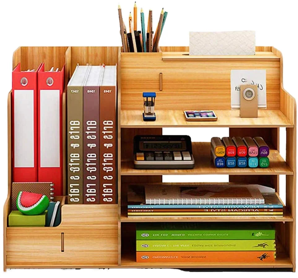 Creative Wooden Desktop Organizer Box Office Supplies File Organizer Book Storage Rack Portable Desktop Tidy