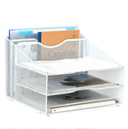 Metal Mesh 3-Tier 5-Compartment Desktop Organizer with 2 Vertical File Holders and 3 Horizontal Paper Trays Desktop Organizer