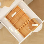 Modern Bamboo Drawer Organizer Silverware Tray with Card Slots Utensil Holder for Kitchen Food Storage