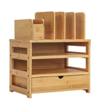 Modern Multi-layer Bamboo Desk Organizer with Drawers and Document Holder for Home or Office-Wholesale