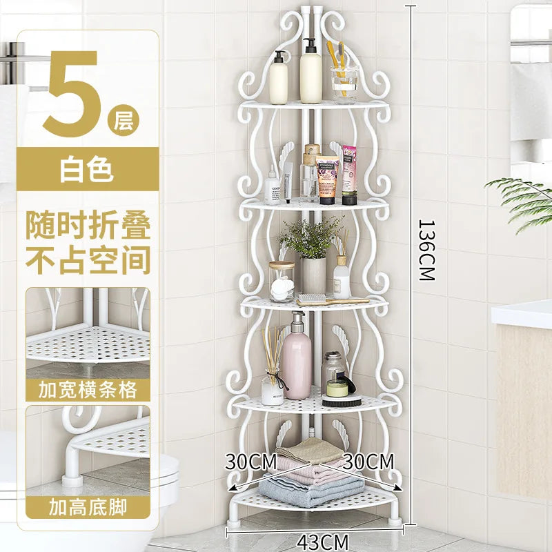 Bathroom Bedroom Kitchen Metal Multi-Layer Storage Rack Shelf Home Floor-Standing Triangle Design Storage Kitchen Organizer
