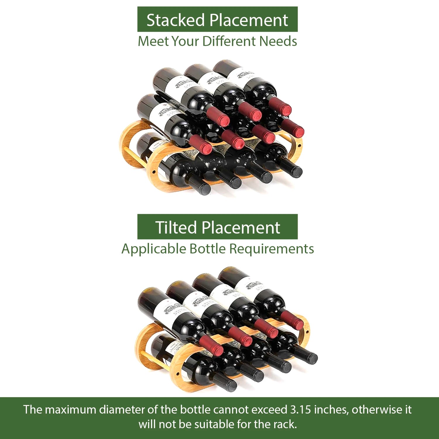 Bamboo Double Tier Kitchen Countertop & Cabinet Organizer Rack for Wine and Water Bottles Storage in Living Room