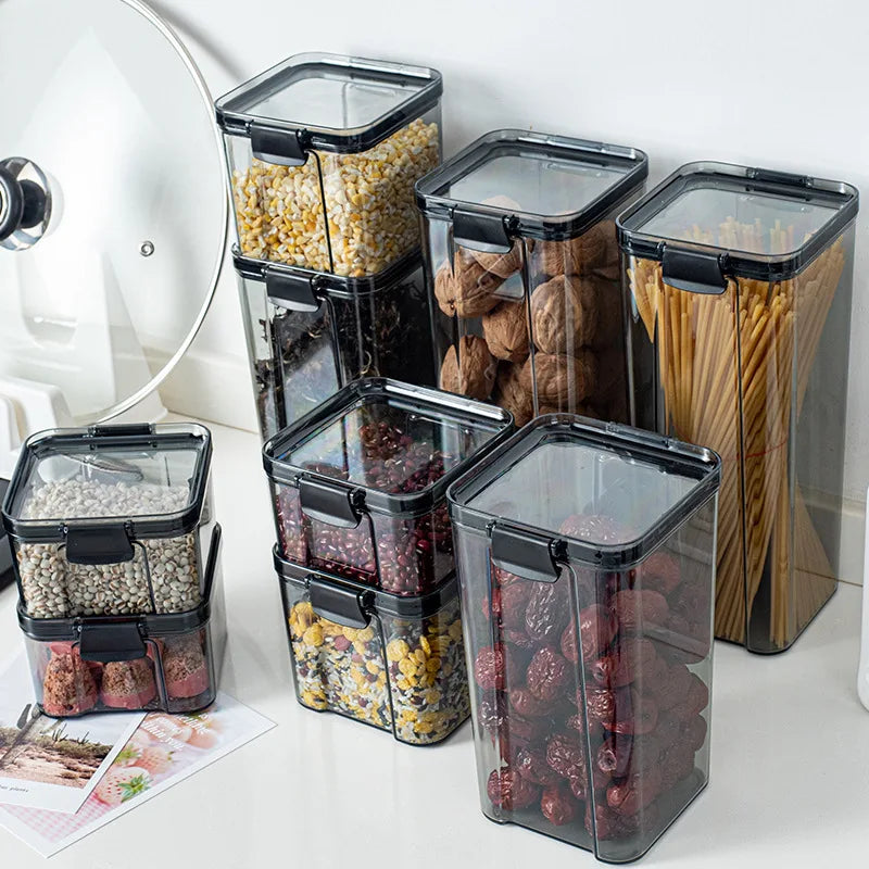 Stackable Kitchen Pantry Food Organization Containers Moisture-Proof Plastic Airtight Storage Boxes with Locking Lids