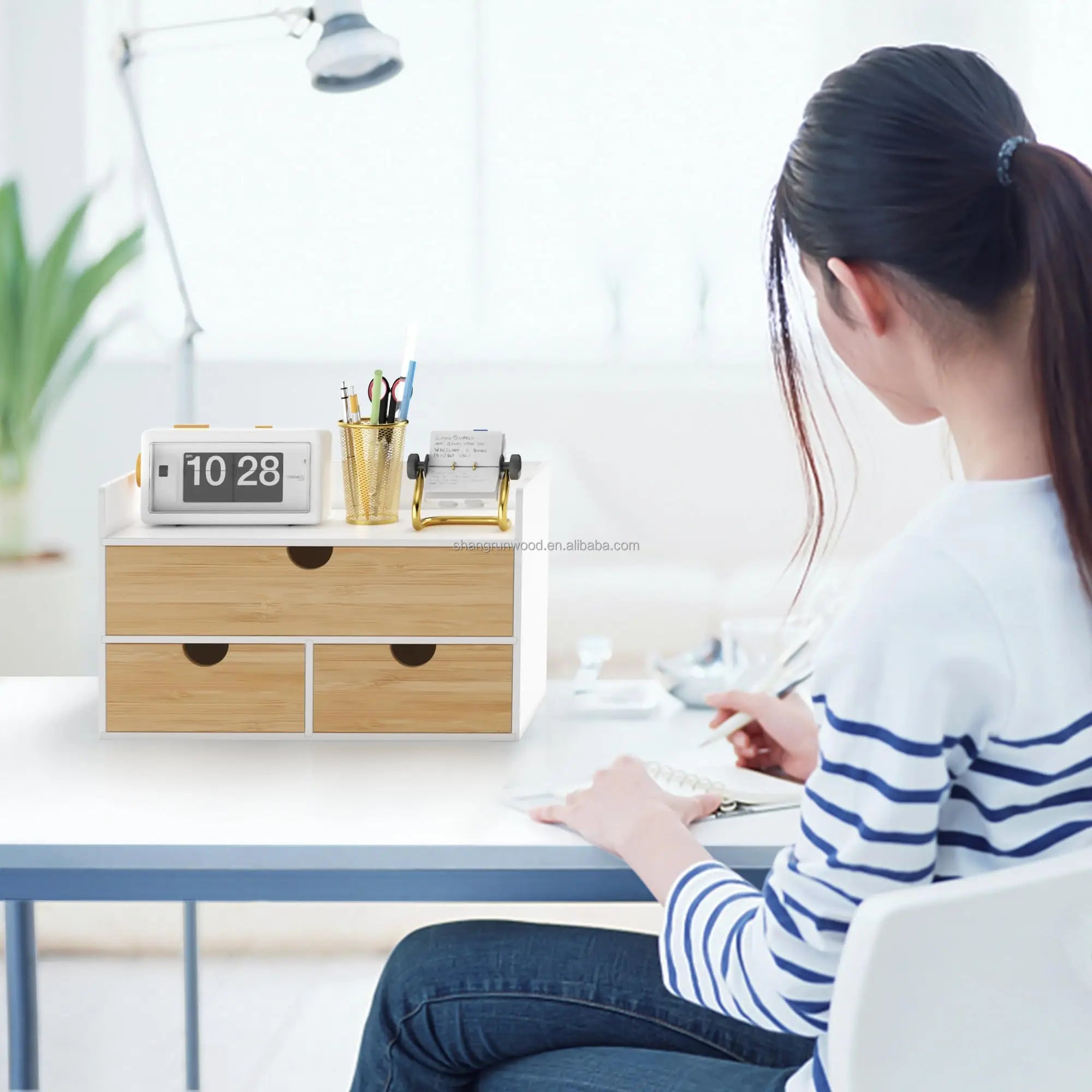 Custom Office Nature Wooden Desktop Organizer Bamboo Desk Storage Boxes Wood Desk Office Accessories Organizer