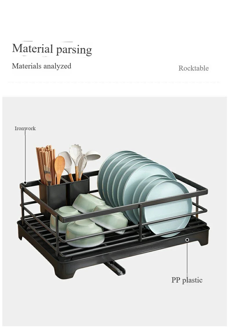 Modern Metal Multi-Purpose Kitchen Organizer Over-Sink Dish Drying Rack with Drain Storage for Plates Bowls Utensils