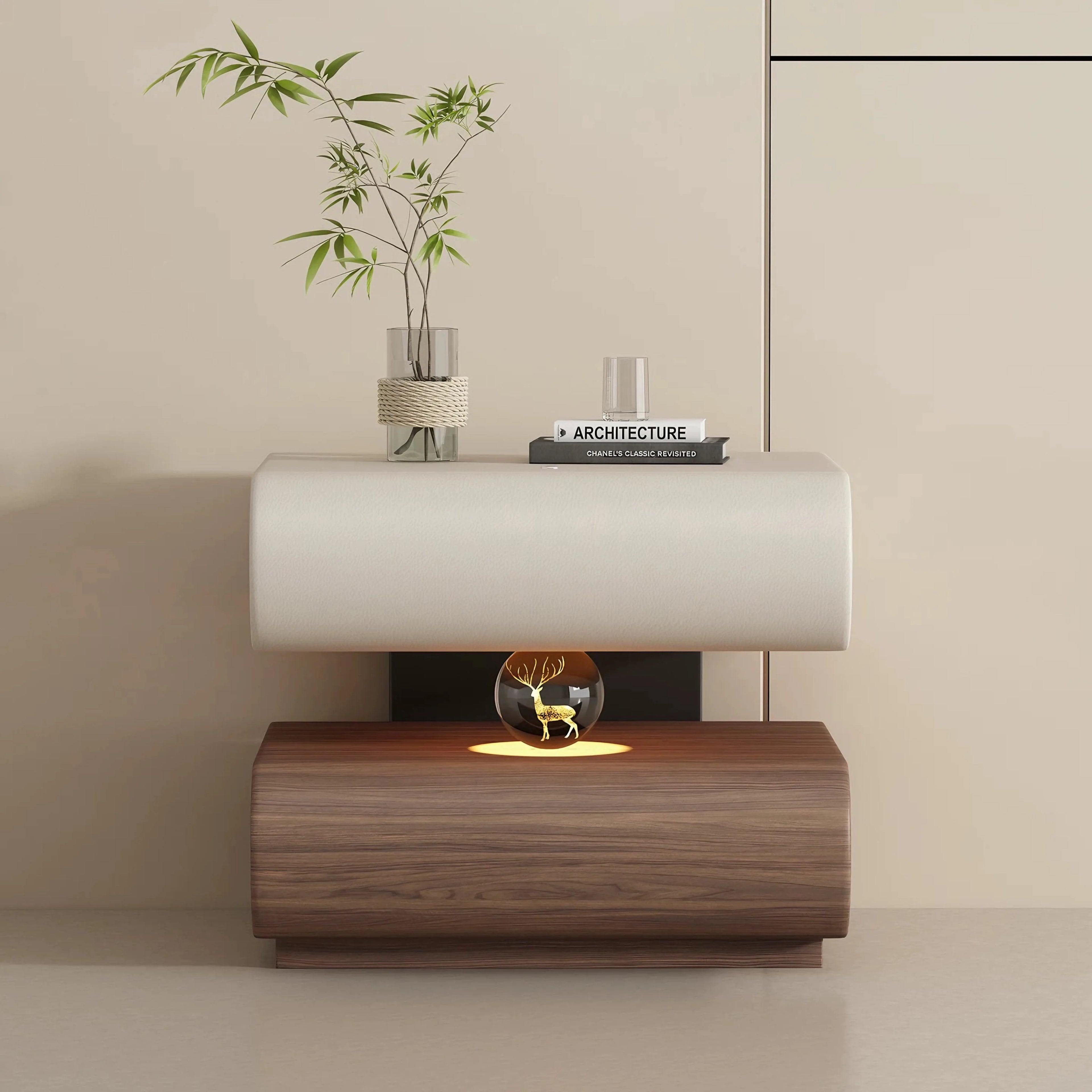 IItalian-style Light Luxury Bedside Table with Lamp, Suitable for Bedrooms and Home Furnishings, Creative Bedside Storage