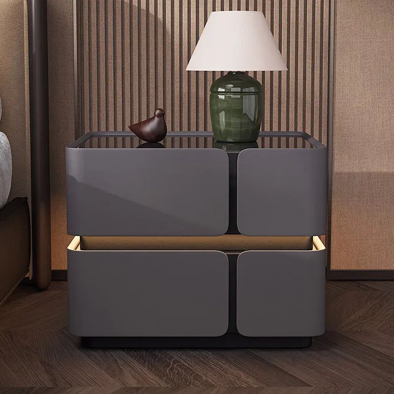 Light Luxury Modern Solid Wood Smart Floating High-End Nightstand Bedside Table Ready-to-Use Wireless Charging LED Light Bedroom