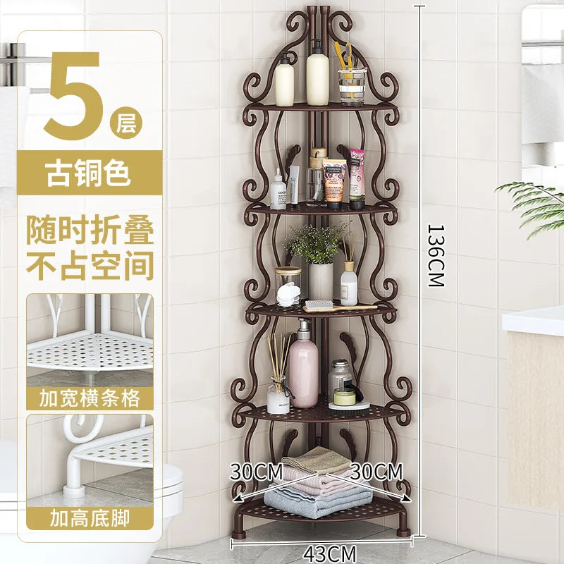 Bathroom Bedroom Kitchen Metal Multi-Layer Storage Rack Shelf Home Floor-Standing Triangle Design Storage Kitchen Organizer