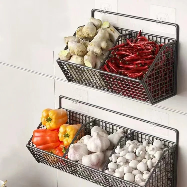 Wall Mounted Storage Rack Onion GingerCondiments Spice Kitchen Shelf Vegetable Fruit Basket Kitchen Wall Storage Solutions