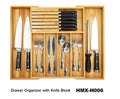 Homex| Ready to Ship Natural Bamboo Drawer Organizer Cutlery Storage Tray Kitchen Cutlery Organizer with Knife Holder