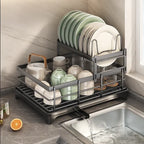 Kitchen & Living Room Dish Drainer Rack Expandable Metal Organizer with Printed Logo OEM Over-the-sink Storage