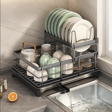 Kitchen & Living Room Dish Drainer Rack Expandable Metal Organizer with Printed Logo OEM Over-the-sink Storage