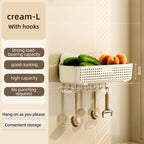 CHENGYAN Wall Hanging Storage Basket for Kitchen Pilastic Organizer with 4/6 Hooks Storage Container Spice Racks (White/Green/)