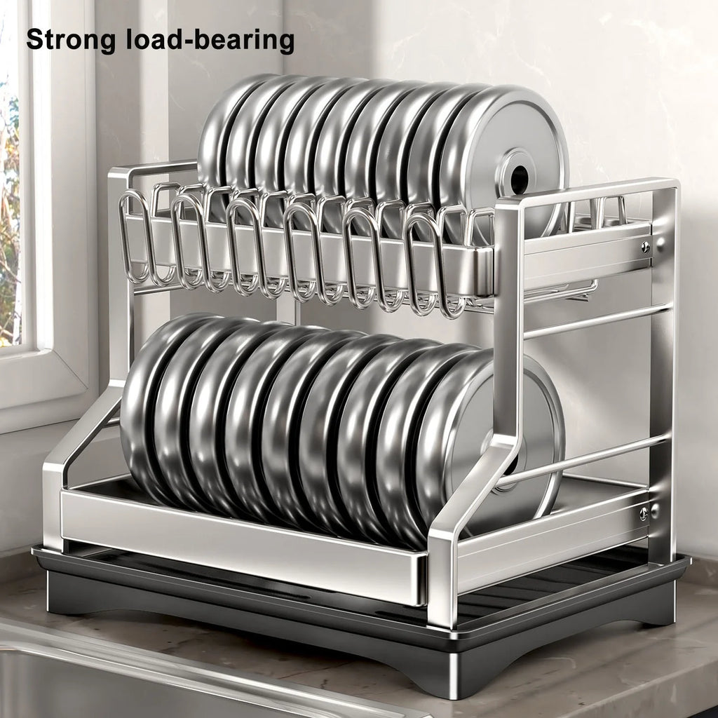 Kitchen Accessories 2 Tier Stainless Steel Dish Drainer Rust-proof Dish Rack for Kitchen Counter Black Escurridor De Platos