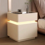 Modern Sleek Solid Wood Smart Nightstand Modern Floating Wood Leather Bedside Table with Fingerprint Lock Bedroom Furniture