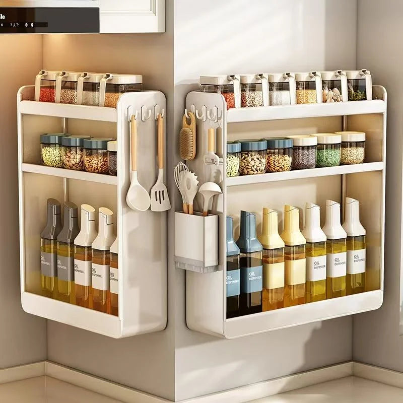 Wall storage items Hot Sale Punch-free Three-layer Large-capacity Kitchen Door-mounted Spice Bottle Tableware Storage Rack