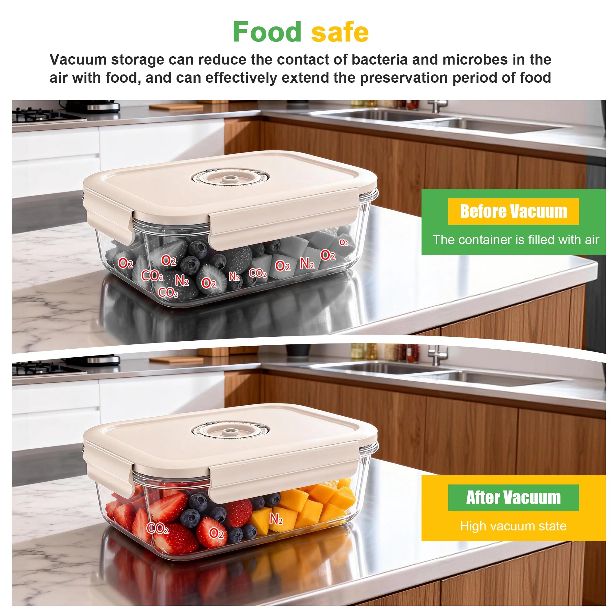 Airtight Kitchen Storage High Borosilicate  Glass Vacuum Food Container Kitchen Refrigerator Vacuum Seal Container with Pump