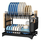 BX 2-Tier Dish Rack Large Dish Drying Rack Dish Draining Rack with Drainboard for Kitchen