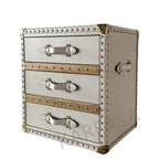Industrial Side Cabinet Bedside Table 3 Drawers Leather Storage Box Stylish Golden Mushroom Nail Design for Home Bar Bedroom