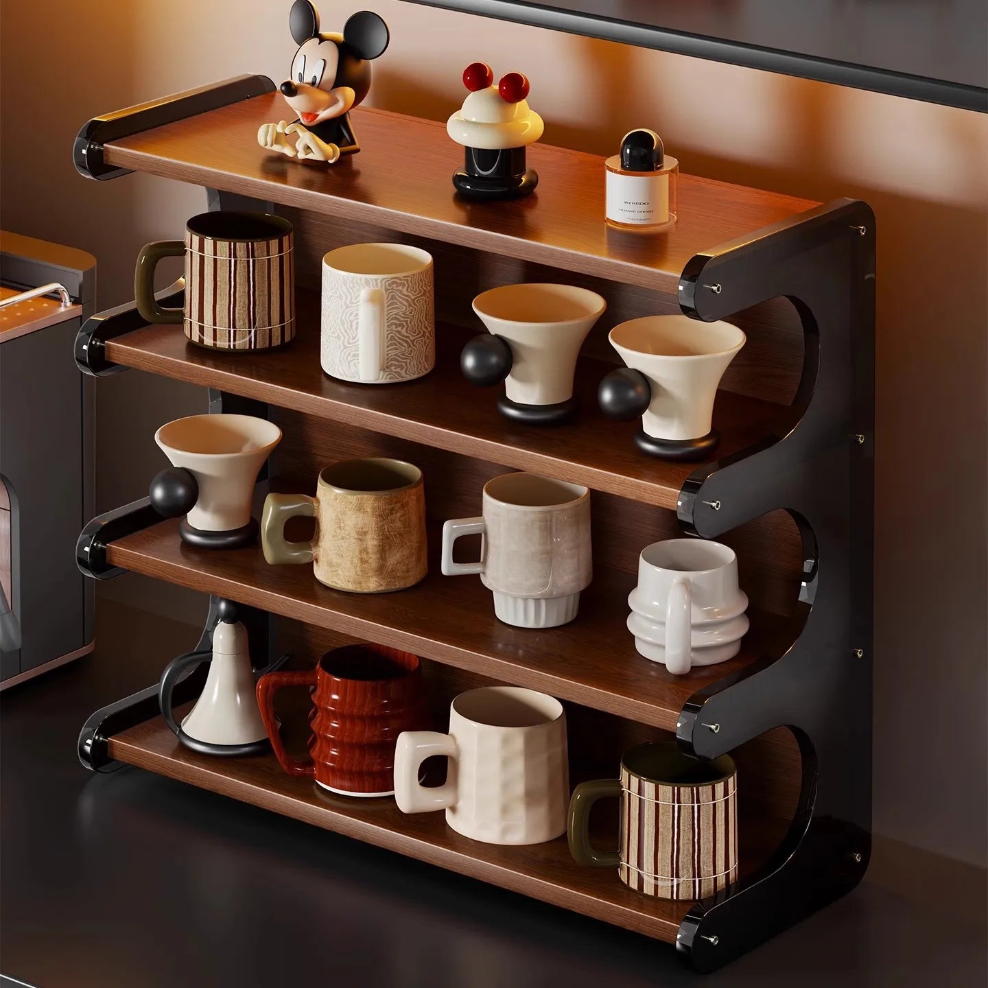 Desktop Four-tier Storage Rack for Tableware High-end Luxury Cup Holder with Multifunctional Design
