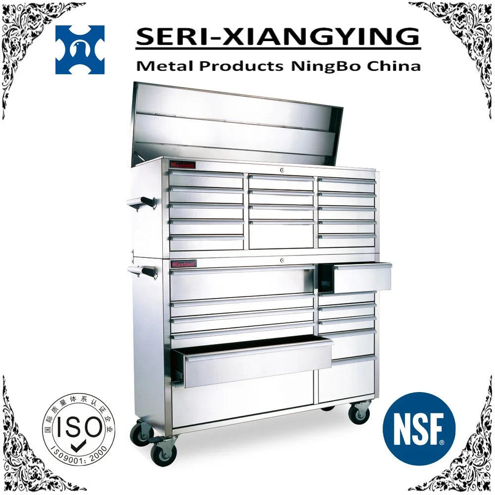OEM ODM SS Tool Cabinet 54 Series Stainless Steel Tool Box Drawer Chest with Heavy Duty Casters for Workshop Garage